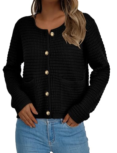 PRETTYGARDEN Women Knit Cardigan Sweaters Fall Fashion Long Sleeve Open Front Button Down Trendy Casual Jacket Winter Clothes