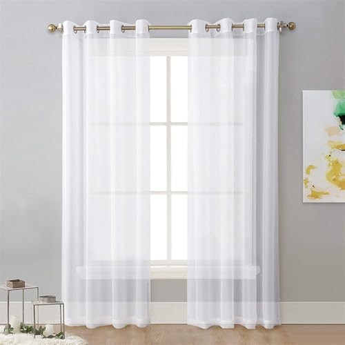 Surwin Couleur Unie Rideau Voilage 100x200 cm Blanc, Lot de 2 Rideau à Oeillets, Voiles Intérieurs Translucides, Rideaux Moderne pour Décorer Salon,...