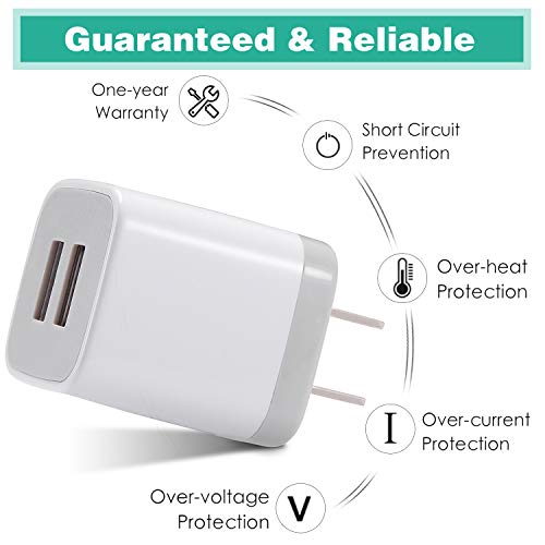 USB Wall Charger, KENHAO 3-Pack 2.1A/5V Dual Port USB Plug Power Adapter Charging Block Cube Compatible with iPhone 11 /Pro Max, XR/XS/X 8/7/6 Plus, Samsung, Moto, Kindle, Android Phone -White