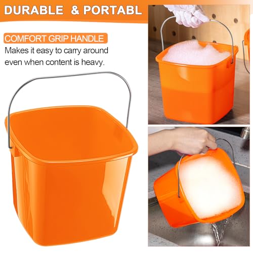 Image of Zhehao 6 Pcs 3 Quart Bucket for Cleaning Small Sanitizer Bucket for Restaurant Square Plastic Pail with Handles for Home, Offices, Commercial Use, Food Service(Orange)