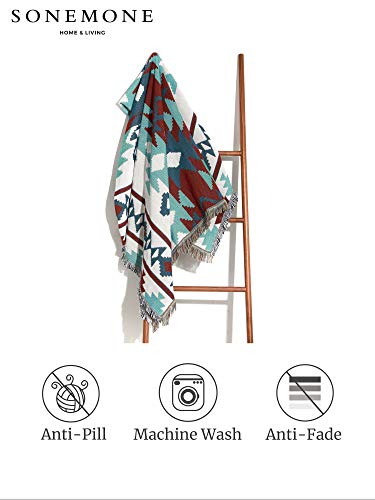 Sonemone Aztec Throw Blanket Year Round Bohemian Blanket Soutwestern Tribal Throw Blanket Home Cozy Couch Sofa Bed Travel 50"X60" Blue #TOP2