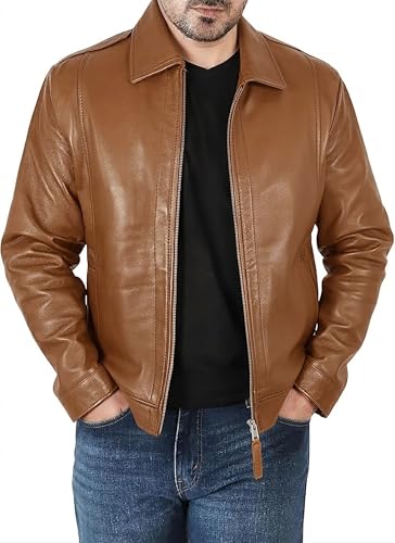 Image of Vintage Leather Jacket Men - Real Lambskin Turndown Collar Mens Leather Jacket