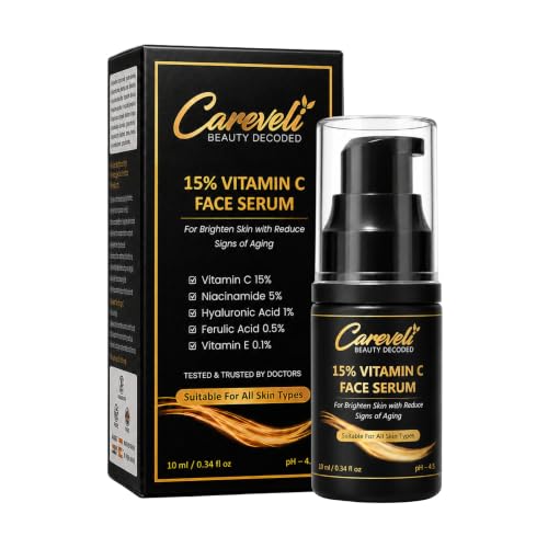 Image of 15% Vitamin C Face Serum with 5% Niacinamide, 1% Hyaluronic Acid, 0.5% Ferulic Acid & 0.1% Vitamin E | Face Serum for Glowing Skin, Dark Spots Appearance, Uneven Skin Tone & Hydration | Lightweight & Non-Sticky (10 ml)
