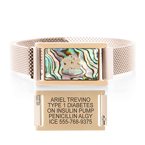 Medical Alert Bracelets for Women, Brushed Sandstone Gold Tone Stainless Steel Medical ID Bracelet, Custom Engraved With Important Medical Information, Fully Size Adjustable, Stylish, Durable and Waterproof Band, Lauren's Hope Medical ID