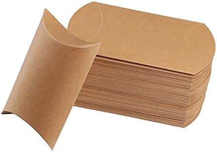 Awtlife 50 Pcs Vintage Natural Kraft Paper Pillow Boxes for Wedding Party Candy