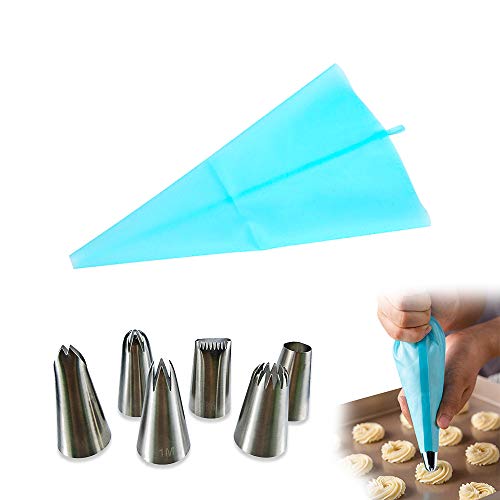 Ealicere 7pcs Decoración Set, 1pc Bolsas de Pastelería de Silicona et 6pcs Boquillas para repostería, para Decoración de Tartas,Cupcakes,Galletas,Pasteles y Crema,Tuberías Crema Pastelera Bolsa
