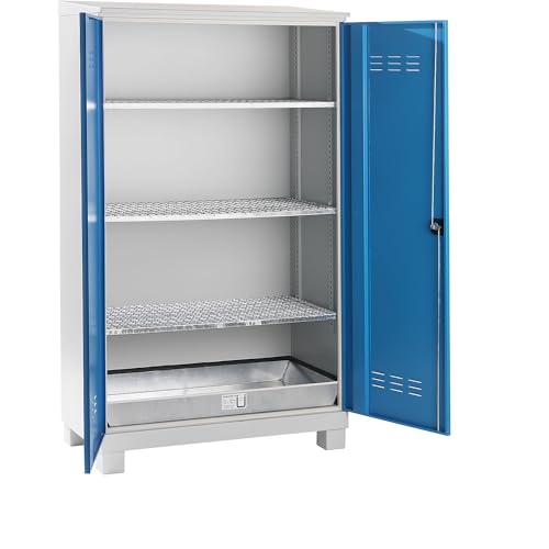 eurokraft | Umweltschrank zur Außenlagerung | mit 3 Gitterrostböden | 1 Bodenauffangwanne | HxBxT 2100 x 1200 x 600 mm
