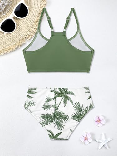 Image of SHEKINI Girls 3 Piece Printed Swimsuit High Waist Bikini Set with Cover Up Pants