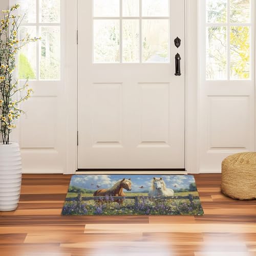 Paillasson cheval lavande blanc 50x80cm tapis d'intérieur absorbant - 8