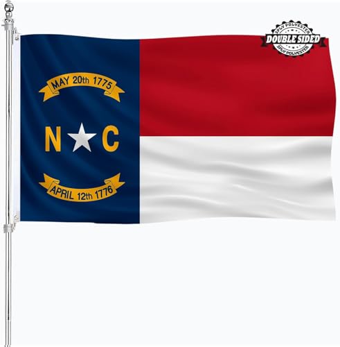 North Carolina State Flag 3x5 Outdoor Double Sided NC Flags Heavy Duty 3 Ply Polyester Material with 2 Metal Grommets 4 Rows of Stitching