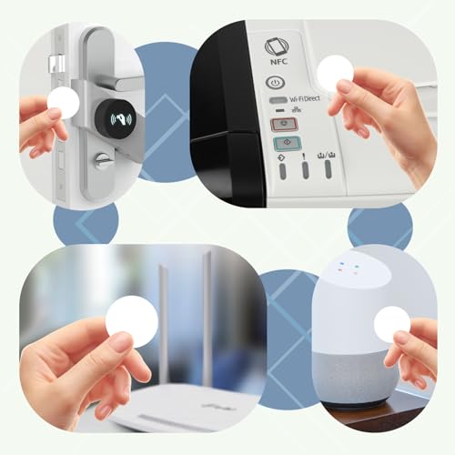 Image of BABIQT 30 pcs Ntag215 NFC 215 Stickers Tag Rewritable Coins Cards Round with Adhesive Back Compatible with Android and NFC Enabled Mobile Phones, White