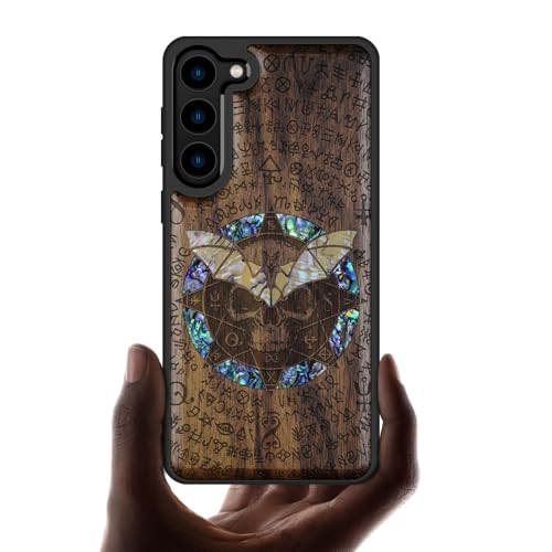 Coque Galaxy S23 Plus étui bois gravé Samsung S23+ 5G noyer