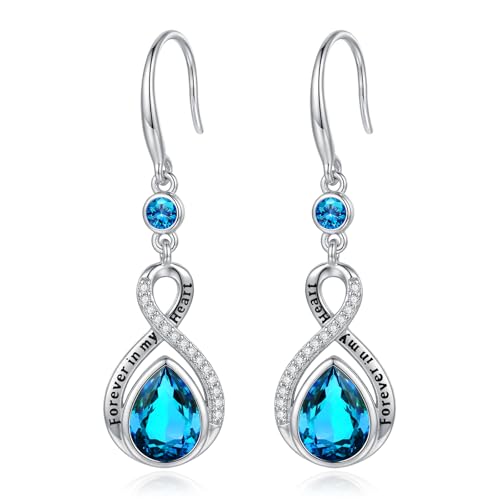 Eusense Boucles d'Oreilles Femme Pendantes Boucles d'Oreilles Infini Boucle Oreille Goutte d'eau en Topaze Bleue Bijou en Cadeau pour une mère, une épouse ou...