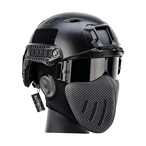 Tactical Airsoft FAST Helmet with Breathable Protective Half Mask and 3-Color Goggles Set Cover