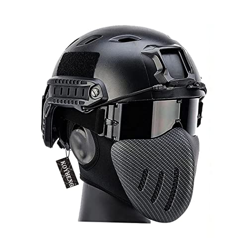 Taktik Airsoft Fast Helm mit Atmungsaktiver, Schützender Halb Maske aus und 3-Farben-Schutzbrillen-Set Cover
