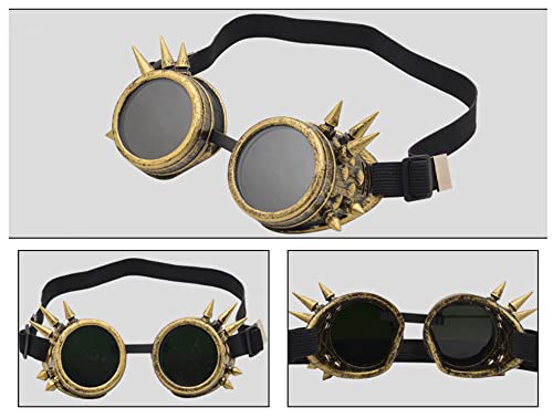 Hniuyun Steampunk Goggles Vintage Silver Stud Welding Glasses Motorcycle Goggles Gothic Cosplay Sunglasse (Bronze) #TOP2