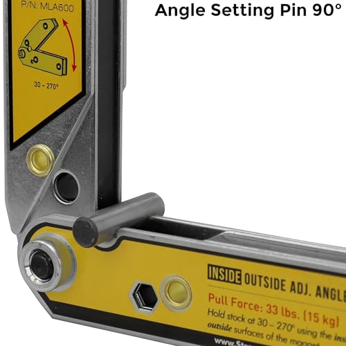 Strong Hand Tools Adjustable Angle Magnetic Square, 6", Angle 30°-270°, Inside/Outside Magnets, Angle Setting Pin, Mag. Pull Force 33 lbs, Welding Square, MLA600, Strong Hand Tools