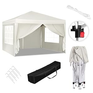 WOLTU PVL0001be Partytent, waterdichte vouwtent, zonwering, feesttent met zijwanden, tent voor in de tuin, terras, camping, festival, pagodetent met Oxford metalen frame, 3 x 3 m, beige