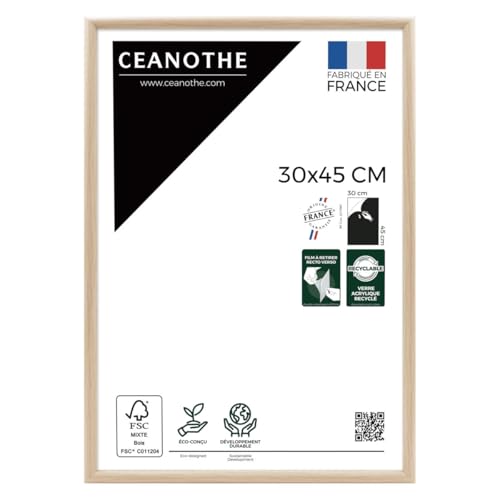 Ceanothe Cadre Photo 30x45 cm Bois Clair Naturel, pour Exposition et Idéal pour Photos Mariage A4, Collection Essentiel Verre Acrylique Incassable Fabriqué en France