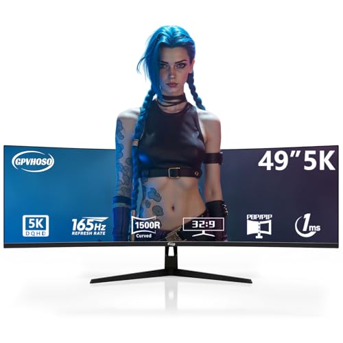 Image of 49 Inch Curved Ultrawide Gaming Monitor, 5K Computer Monitor(5210x1440P), 165Hz, 1500R HDR10, 32:9, AMD FreeSync, 125% sRGB, HDMI /DP VESA100*100mm