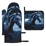 Blue Horse Ofenhandschuhe und Topflappen, 3er-Set, hitzebeständig, wasserdicht, Kochhandschuhe,...