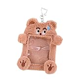 EUBUY Plush Photocard Holder Furry Animal Keychain Photo Card Case Cute Rabbit Cartoon Cards Holder Protector ID Credit Card Bag with Keychain Campus Card Decorative Bag Type 1