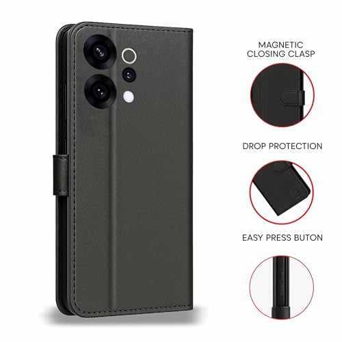 Image of AIBEX Shock Proof Flip Compatible for Oppo Reno 14 PRO 5G Flip Cover Leather Finish | Inside TPU with Card Pockets | Wallet Stand | Complete Protection Flip Case - Black