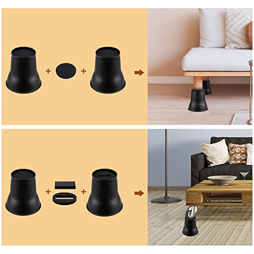 Twakashic Bed Risers 6 Inch Heavy Duty Furniture Adjustable Round Lifters 5.5-6 Inch, Sofa Table Elevators With Wheel Stopper Foam Support Up To 6000Lbs(Set Of 6,Black) #TOP3