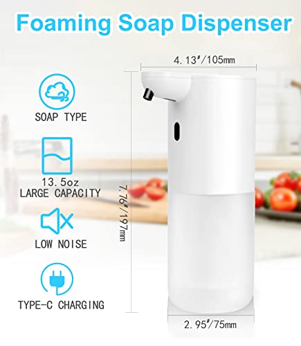 Josnown Automatic Foaming Soap Dispenser - 4 Gear Foaming Adjustable, Usb Rechargeable, Ipx5, Wall Mounted Sticker Available - 13.5Oz/400Ml Touchless Hand & Dish Soap Dispenser For Bathroom Kitchen #TOP1