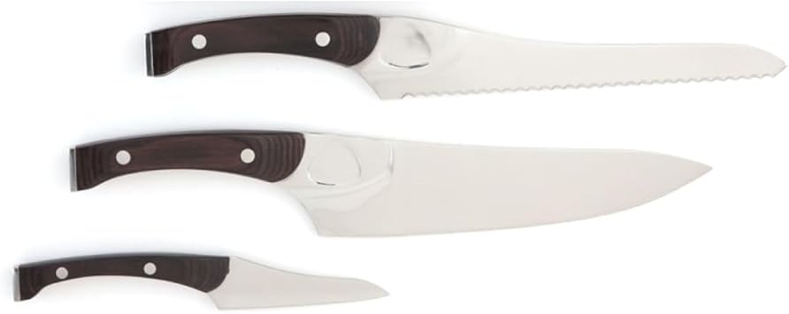 Knork Pakkwood Cutlery Chef Knife, 3 Knives Starter Set, Silver