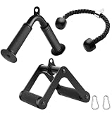Double D Row Handle LAT Pulldown Attachments, 1.3 Inch Diameter Big Comfort Rubber Grip V Bar Attachmentt for Cable Machine Home Gym Accessory (Black Three Set)