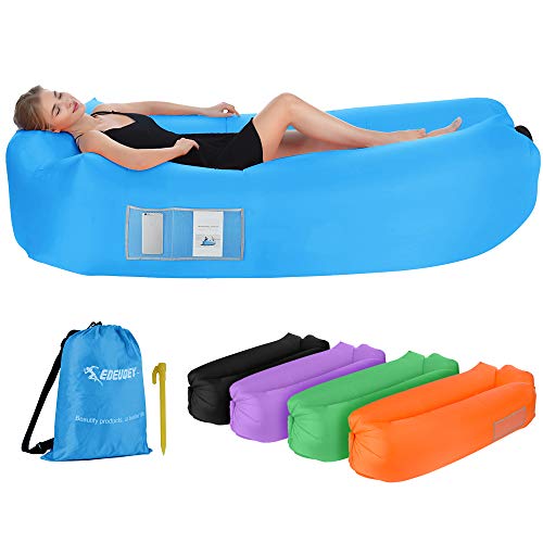 Edeuoey Inflatable Lounger Air Sofa: Waterproof Beach Travel Camping Outdoor Black Lazy Pack
