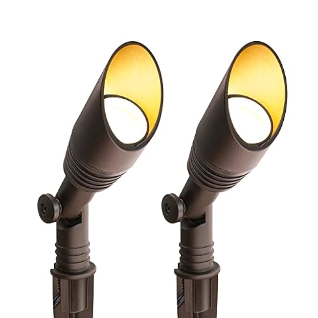 GKOLED 2 Pack LED Low Voltage Spotlight, 12V Landscape Lighting, Mini Size Outdoor Spot Lights, Waterproof Directional Uplights for Garden Yard, Metal Stake, Die-cast Aluminum, 6W 3000k CRI90 Brown
