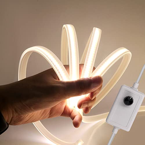 XUNATA Striscia LED COB Dimmerabile con Interruttore, Alta luminosità 288 LED/m, IP65 impermeabile, Nastri LED Flessibile Luce a Corda con Alimentatore 220V (1m, Bianco Naturale)