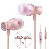 In-Ear Earbuds Headphones, EYEKOP EK27 Metal Corded Earphones with Mic & Remote Control [Heavy Bass] Compatible for iPhone Android (Rose Gold)