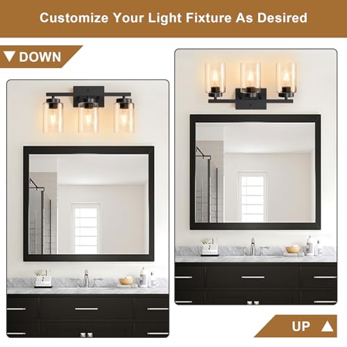 Image of IZORRO Bathroom Light Fixtures, Modern Vanity Lights, Bathroom Lighting Fixtures Over Mirror with Clear Glass Shade, Wall Sconce for Living Room Cabinet Bedroom (Matte Black, 3-Light)