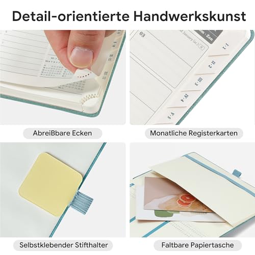 IN-LUXPRO Kalender 2026 2027 Wochenplaner Ringbuch A4 | 18-Monate Terminplaner Juli 26-Dez 27 | Buchkalender Ringbuch mit Stifthalter & Monats-Register | Vertikal Planer 1 Woche 2 Seiten - Himmelblau