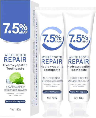 7.5% Hydroxyapatite Toothpaste Fluoride-Free Toothpaste with Mint Flavor Everyday Oral Care Formula Fresh Breath Toothpaste Gentle Cleaning for Daily Use 4.23 Oz (White2PC)