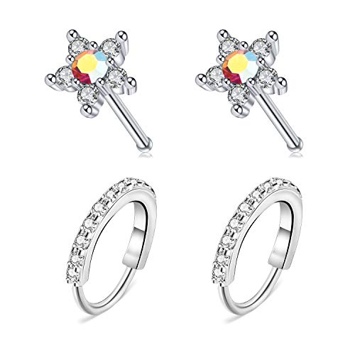 AVYRING 20G Nose Ring Hoop Surgical Steel Nose Studs Flower Nostril Hoops Piercing Jewelry Set for Women Men Girls Nose Rings