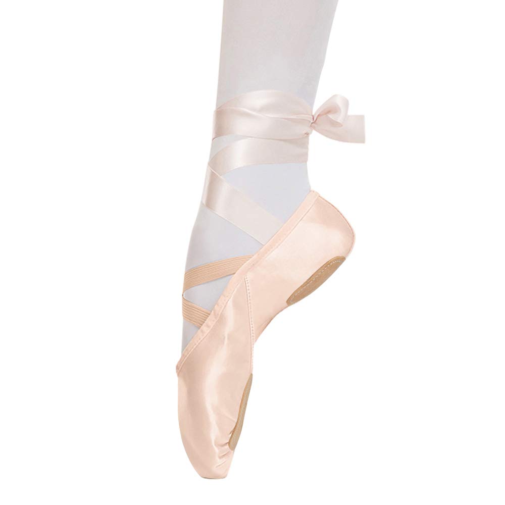 Bezioner Zapatillas de Ballet Suela Partida Satín Zapatos de Danza y Gimnasia con Cinta para Niñas y Adultos