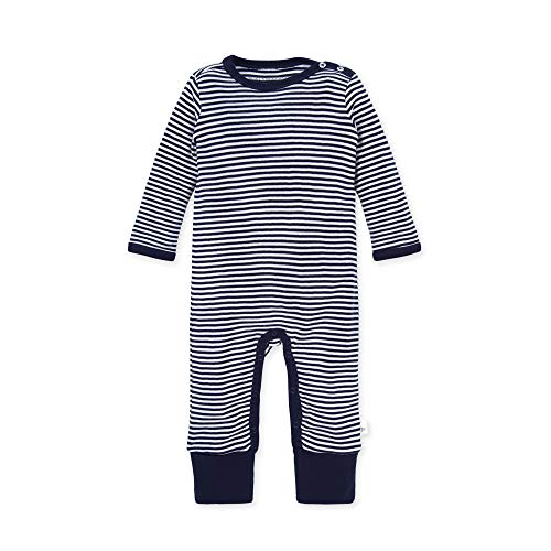 Image of Burt's Bees Baby baby boys Romper Jumpsuit, 100% Organic Cotton One-piece Coverall and Toddler Footie, Navy Classic Stripe, Newborn US