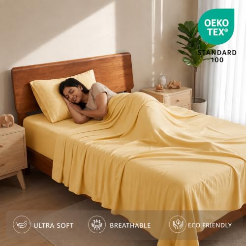 Image of LANE LINEN 100% Organic Cotton Bedsheet for Single Bed - Cocoon | GOTS Certified, Percale Weave, 60x90 inches, Soft & Breathable, Machine Washable, Includes 1 Pillow Cover