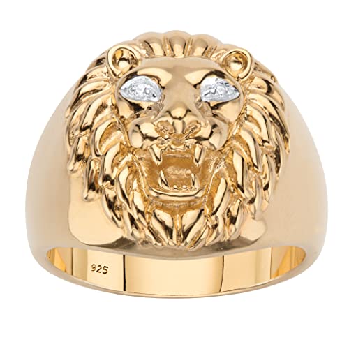 PalmBeach Men's Yellow Gold-plated Sterling Silver Genuine Diamond Accent Lion's Head Ring Sizes 8-16