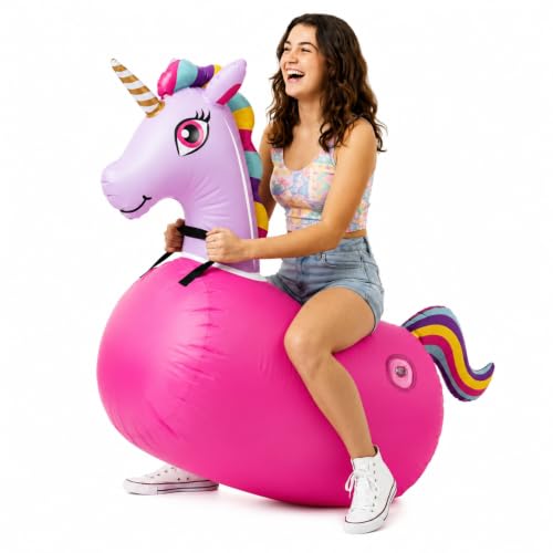 Waddle Large Inflatable Bouncy Hopper - Ride On, Indoor, Outdoor Toys, Bouncy Horse, Toys for Girls and Boys, Durable, Unicorn Toys for Girls, Kids, Adult Toys, Up to 250lbs, Ages 5 and Up (Unicorn)
