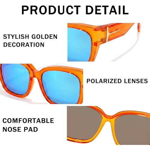 Image of SIPHEW Mirrored Sunglasses Polarized Fit Over Glasses for Women - Trendy Large Square w UV400 Protection Sun Glasses