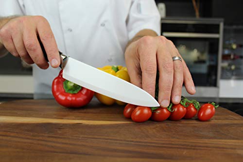 Taylors Eye Witness Ceramic Blade Chef’s Knife with Sheath 6 Inch/15 cm. White Zirconia Ceramic Blade with Black Soft Grip Handle. Corrosion/Rust Resistant. Stays Sharp far Longer Than Steel.