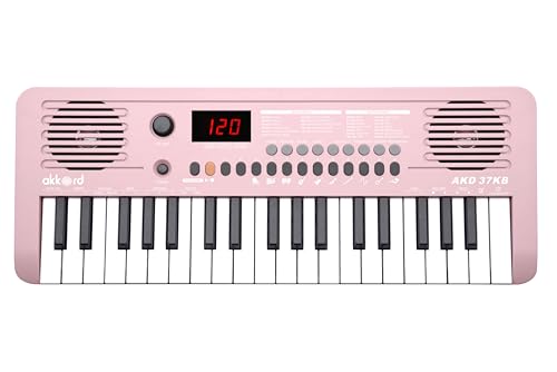 Image of Akkord 37 Keys Music Keyboard - Pink Edition | MIDI USB-C, Touch Response, 200 Rhythms,Tones & 40 Demos, LED Display, Portable Beginner Piano Compatible with GarageBand.