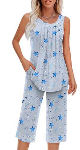 Image of Findsweet Women Pajamas Sets Loungewear Soft Sleepwear Two Piece Summer Sleeveless Pjs Tank Top Pants with Pocket S-4XL