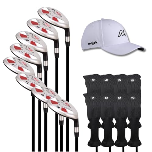 Majek Golf K5 Lady All True Hybrid Clubs Complete Full Hybrid Set Includes #3,4,5,6,7,8,9,PW + Headcover Set & Majek Golf Hat