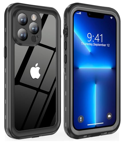 Dewfoam for iPhone 13 Pro Max Case Waterproof Shockproof Dustproof Full-Body Sturdy with Camera Lens Protector and Built-in Screen Protector Underwater Cover Protective for iPhone 13 Pro Max Black